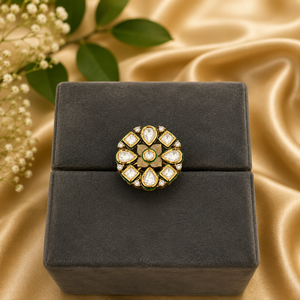 STUNNING SPARKLES Glamorous Premium Quality Gold Plated Brass <b>Adjustable</b> Moissanite Trendy <b>Ring</b> Women's Wedding Party Wear - Product Image 1