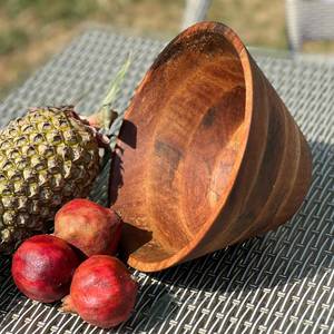 Bol à fruits en bois d'acacia de qualité supérieure, rond, finition rustique, bol de service pour salade, bol en bois texturé naturel pour la table à manger - Product Image 4