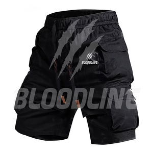 Pantalones Cortos Cargo para Hombre BLOODLINE, Cintura Elástica, Corte Medio, Secado Rápido, Color Negro Sólido, con Bolsillos - Product Image 6