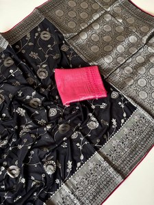 Sari Regal Jaal en crêpe de khaddi teint à la main, tissage Jari royal, sari héritage, élégance Zari, sari en khaddi fait main - Product Image 2