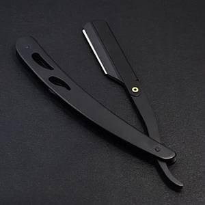 Rasoir droit à manche en plastique noir, lame simple en acier inoxydable, pliable, pour usage professionnel en salon de coiffure - Product Image 4