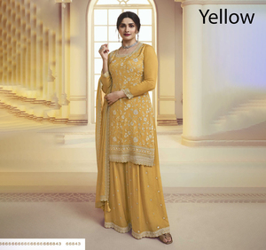 Vestido étnico moderno de diseñador para adultos tela pesada de imitación Georgette para boda india pakistaní Punjabi Sharara Gharara - Product Image 1