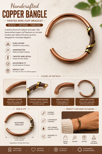 Bracelet manchette en cuivre fait main avec détail en fil torsadé, ajustable, bijou artisanal en métal pour la mode - Product Image 6