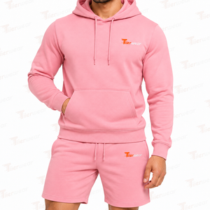 Ensemble sweat à capuche et short rose pour homme en coton French Terry – Tenue décontractée et sportive respirante pour le printemps - Product Image 5
