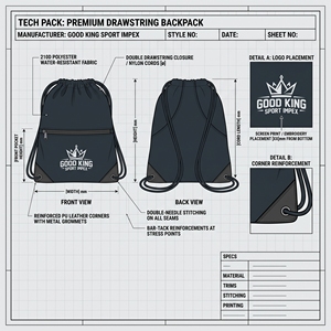 Mochila con Cordón Color Negro Azabache con Logotipo Bordado en Gris Plateado, Estampado Personalizado, Bolsa de Gimnasio con Esquinas de Cuero Negro, Kit de Bolsa Deportiva Clásica - Product Image 6
