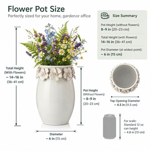 Jarrón de Cerámica Blanco con Relieve Floral, Estilo Bohemio, Decoración de Mesa, Soporte para Arreglos Florales Hecho a Mano - Product Image 5