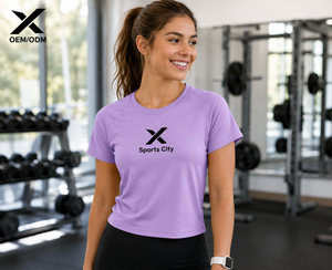 X Sports City Women's Slim Fit Short Sleeve Crew Neck <b>T</b>-<b>Shirt</b> Quick Dry Solid Color Athletic Tee Raglan Sleeve Knitted Polyester - Product Image 3
