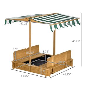 Sabbiera in Legno Convertibile con Tettoia Regolabile e Schienali per Panchina, Verde Naturale, Inclusa Fodera Inferiore - Product Image 3