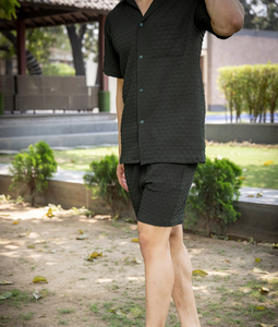 Men's Summer Formal Solid 100% Cotton Breathable <b>Knitted</b> Shorts <b>Set</b> (Green) - Product Image 2