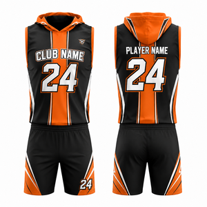 Ensemble de maillots de basket-ball personnalisés par sublimation, noir, orange, blanc, joueur 24, respirant, uniforme pour homme adulte, sweat-shirt, short - Product Image 1