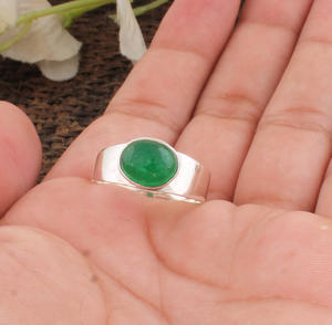 Natural Green <b>Jade</b> Sterling Silver Women's Wedding <b>Ring</b> Classic Bezel Setting Third Party Certified Gift Jewelry - Product Image 1