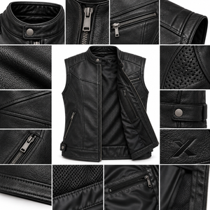 Men's Motorcycle & Biker Leather <b>Vests</b> | Grey Black Burgundy <b>Brown</b> Blue | OEM ODM Manufacturer | Premium Design Quality | - Product Image 4