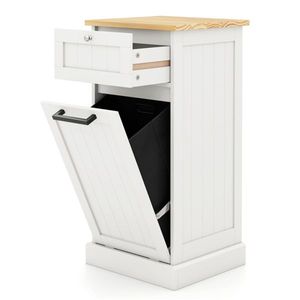 Tilt Out Bamboo MDF 10-Gallon <b>Laundry</b> Hamper <b>Cabinet</b> with Anti-toppling Drawer White & Natural - Product Image 2