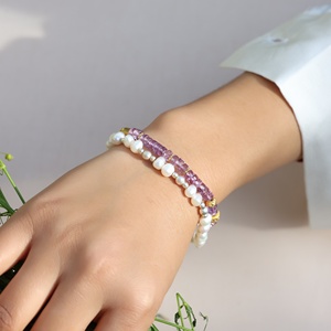 Natural Freshwater Pearl <b>Beaded</b> <b>Bracelet</b> with Sterling Silver Spacer Beads Adjustable Lobster Clasp Elegant Womens Jewelry - Product Image 2