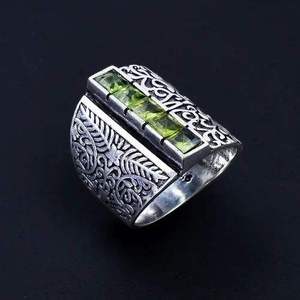 Bague Statement en Péridot Vert Naturel, Faite à la Main, en Argent Sterling 925, Style Vintage Filigrane, Large Bande, Bague Cocktail, Cadeau pour Elle - Product Image 5