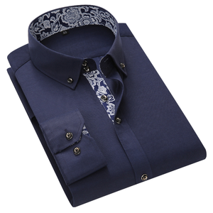 Camisa de vestir de algodón azul y blanco de alta calidad para hombre, camisa de oficina de negocios con botones y manga larga, venta al por mayor - Product Image 1