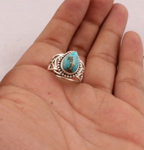 Shree Jaipur <b>Silver</b> Women's Classic 925 <b>Sterling</b> <b>Silver</b> Bezel <b>Set</b> Blue Copper Gemstone <b>Ring</b> for Engagement Wedding & Anniversary - Product Image 2