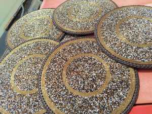 <b>Beaded</b> table <b>Placemats</b> Handmade table <b>Placemats</b> made from Beads and leather Beautiful table decor - Product Image 4
