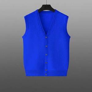 Gilet en laine tricoté pour homme, col en V, sans manches, boutonné devant, couleur unie, pour l'automne, anti-boulochage, épaisseur standard - Product Image 2
