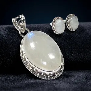 Sterling Silver rainbow Moonstone Silver Jewelry Sets Trendy Gemstone Natural Minimalist Unique Artisan Charm at wholesale price - Product Image 3