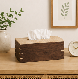 Caja de pañuelos de madera de nogal negro macizo y arce tigrado, hecha a mano, de lujo, artesanal, rectangular, para el hogar. - Product Image 5
