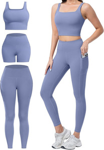 Women's Medium <b>Support</b> Scoop Neck Yoga Bra Spaghetti Strap Contrast Binding Eco-Friendly Four-Way Stretch <b>Crop</b> <b>Top</b> Front - Product Image 3