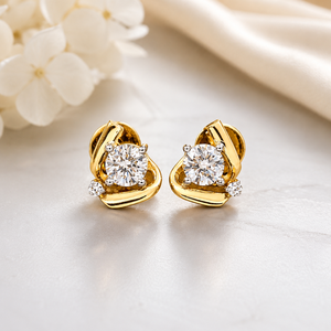Boucles d'oreilles clous rondes couleur or 14 carats, imitation diamant à quatre griffes, bijoux d'oreille pour femme, cadeau de fête - Product Image 1