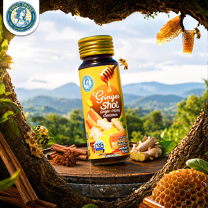 Bebida VINUT TRUST Ginger Shot 50ML con jengibre, miel y limón para refuerzar la inmunidad en adultos, en botella de vidrio, sabor dulce. - Product Image 3