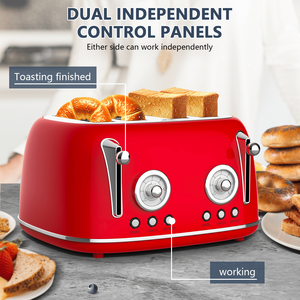 Vintage Style 4-Piece Red Dual Control <b>Toaster</b> Oven 1.5 Inch Slots Anti-Clogging Design with 6 Temperature Adjust Options - Product Image 5