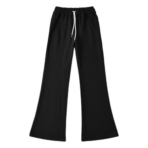 Men's <b>Black</b> Flare <b>Pants</b> Elastic Waist Drawstring Casual Wide Leg Cotton Trousers With Side Pockets Autumn Wear - Product Image 1