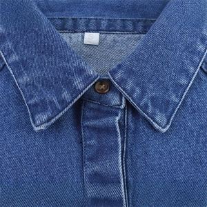 Camisa de mezclilla azul para mujer, estilo occidental, elegante, de algodón, con botones y solapa, manga larga, informal, formal, de ajuste holgado, Top Exporter - Product Image 3