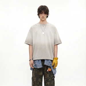 เสื้อยืดผ้าแคนวาสสไตล์วินเทจลายกรดสำหรับผู้ชาย คอตตอนทรงหลวม คอโอ พิมพ์ลายการ์ตูน แขนสั้น สไตล์สตรีทแฟชั่น - Product Image 2