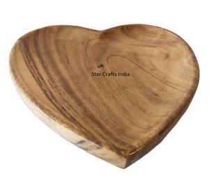 Plateau de cuisine et de Table en forme de cœur en bois d'acacia naturel imprimé d'émail à l'intérieur du bol vente en gros bol de service de salade - Product Image 1