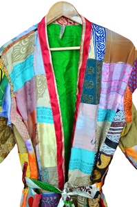 Nueva Llegada Multi Patchwork Kimono Mujeres Albornoz de Seda Bata de Noche Para Mujeres - Product Image 5