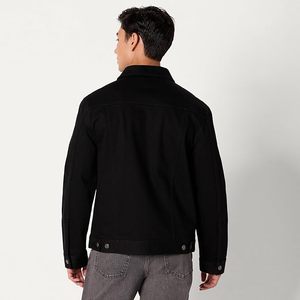 Men's Black <b>Denim</b> Jacket Casual Button Front Regular Fit Solid Color Autumn Wear Woven Cotton <b>Material</b> - Product Image 4