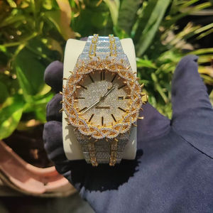 Montre automatique mécanique bicolore or rose sertie de diamants Moissanite, en acier inoxydable, avec couronne de Jésus, cadeau de bijouterie - Product Image 1