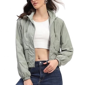Veste coupe-vent en nylon pour femme, respirante, avec poignets élastiques, doublure en maille personnalisée, grande taille, veste courte à fermeture éclair - Product Image 3