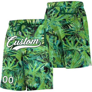 Shorts de Playa Personalizados para Hombre, Estampado de Palmeras Verdes, Cintura con Cordón Ajustable, Secado Rápido, Estilo Casual, con el Número 00 y Logotipo Frontal - Product Image 2