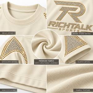 T-shirt oversize pour homme à manches courtes, imprimé pailleté, motif lettres en strass, style streetwear, col rond, tricoté, 100 % jersey - Product Image 6