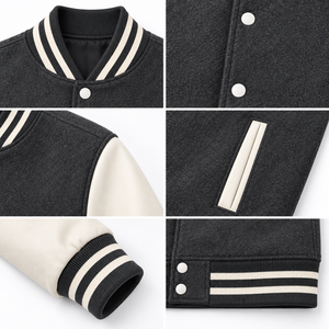 High Quality Unisex Gray Varsity Jacket Customized Colors <b>Covered</b> <b>Button</b> Closure Casual Style Regular Fit Polyester Cotton - Product Image 6