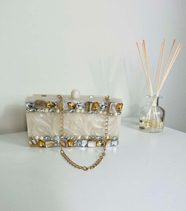 Luxury Eco-Friendly Resin Box <b>Clutch</b> Stones Crystals Pearl Knob Bridal Purse Bridesmaid Bag Evening Designer Handbag <b>Bride</b> - Product Image 3