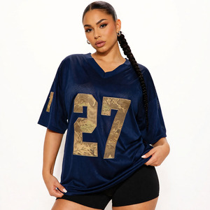 Maillot de football américain surdimensionné pour femme en maille marine, respirant, avec numéro imprimé, streetwear, tenue d'équipe, fabricant personnalisé - Product Image 1