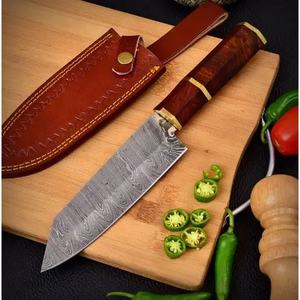 Cuchillo de Chef de Acero de Damasco de 13 Pulgadas Hecho a Mano por Ahmad Fabric con Funda de Cuero y Mango Hermoso Personalizable - Product Image 3