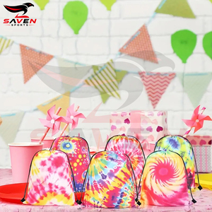 High Quality Custom Logo Print Lightweight 16 Pcs Vibrant Tie-Dye Drawstring Bags Colorful Polyester Party Favor <b>Backpacks</b> - Product Image 2