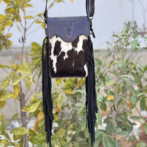 Nouveau design sac à main pour téléphone sac à main véritable fourrure de vachette à frange usinée à la main sculpture sac à bandoulière sacs de petite taille pochette à bracelet sac à bandoulière - Product Image 1