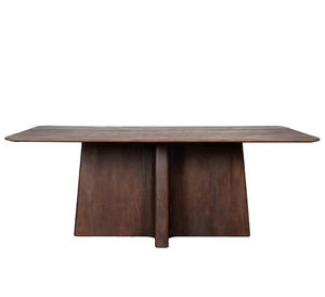 Mesa de comedor de alta calidad con base de pedestal de madera maciza de mango con bordes curvos y acabado en marrón cálido para el hogar, oficina, cocina, restaurante. - Product Image 3
