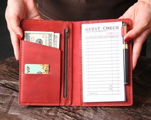 Prix de gros : Porte-chèques en cuir lisse, couvertures de carnet de chèques en cuir véritable avec 2 poches, porte-chèques étanche, vente en gros - Product Image 2