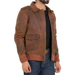 Men's Vintage Brown <b>Suede</b> Bomber <b>Jacket</b> Turn-down Collar Front Pocket Zipper Closure Autumn Wear - Product Image 3