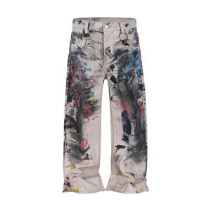 Jeans en denim personnalisés à imprimé numérique 3D, effet éclaboussures d'encre, coupe droite, pour homme - Product Image 5