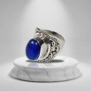 925 Sterling Silver Blue Lapis Lazuli Handmade Vintage <b>Statement</b> <b>Ring</b> for Men Women Bezel Setting Jewelry - Product Image 3